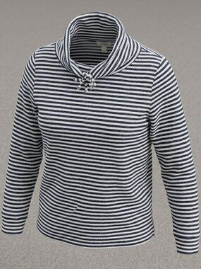 Talbots Navy & White Striped Cowl Neck Sweatshirt - Size M